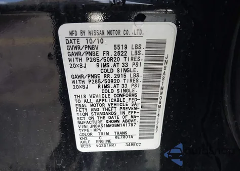 2011 Infiniti Fx35 из США, поврежденный, VIN JN8AS1MW0BM141797